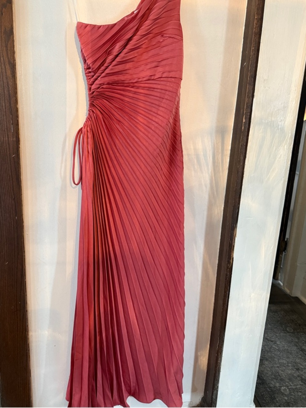 Hello Molly One-Shoulder Pleated Maxi Dress in Rose